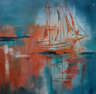 Painting titled "Scarlet sails" by Nataliia Priputnikova, Original Artwork, Oil