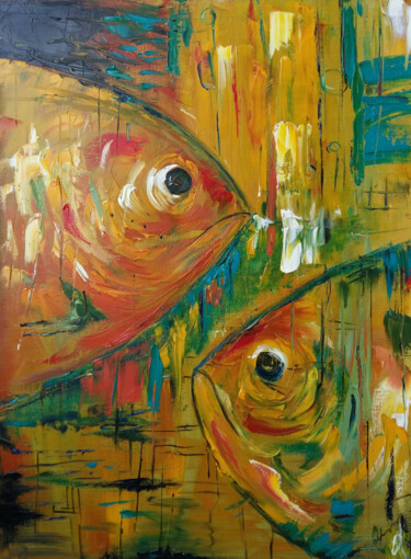 Картина под названием "Fish" - Nataliia Priputnikova, Подлинное произведение искусства, Масло