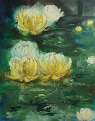 Картина под названием "Water lilies" - Nataliia Priputnikova, Подлинное произведение искусства, Масло