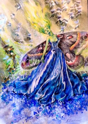 Painting titled "Butterfly Queen 2." by Nataliia Savchuk, Original Artwork, Watercolor