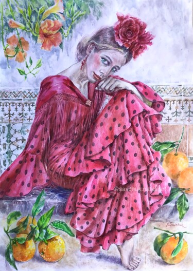 Painting titled "Valencia. In an ora…" by Nataliia Savchuk, Original Artwork, Watercolor