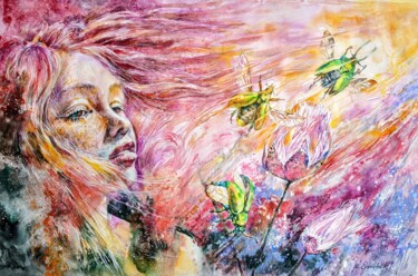 Pintura intitulada "Solar Wind." por Nataliia Savchuk, Obras de arte originais, Aquarela
