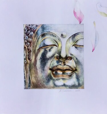 Malerei mit dem Titel "Buddha." von Nataliia Savchuk, Original-Kunstwerk, Aquarell