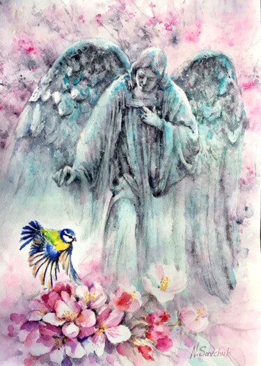 Pittura intitolato "ANGEL OF SPRING 2." da Nataliia Savchuk, Opera d'arte originale, Acquarello