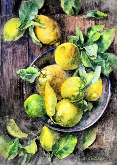 Painting titled "Lemons." by Nataliia Savchuk, Original Artwork, Watercolor