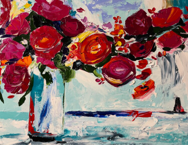 Painting titled "Peony bouquet origi…" by Nataliia Zablotskaya, Original Artwork, Oil