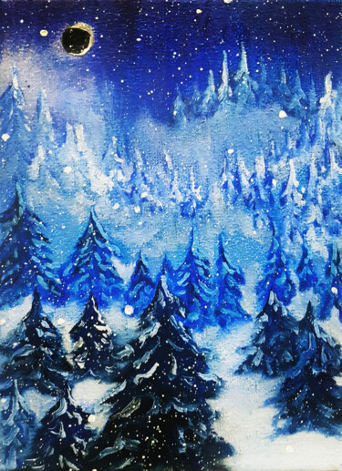 Schilderij getiteld "Winter night" door Nataliia Zablotskaya, Origineel Kunstwerk, Olie