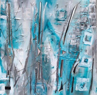 Painting titled "Turquoise white acr…" by Nataliia Krykun, Original Artwork, Acrylic