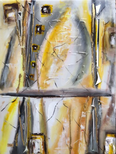Painting titled "Yellow gray white a…" by Nataliia Krykun, Original Artwork, Acrylic