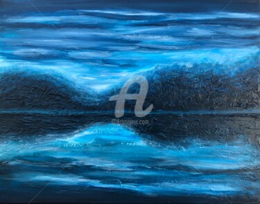 Painting titled "NIGHT SEASCAPE, Lar…" by Nataliia Krykun, Original Artwork, Acrylic Mounted on Wood Stretcher frame