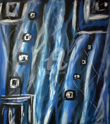 Malerei mit dem Titel "Blue Night, white,…" von Nataliia Krykun, Original-Kunstwerk, Acryl Auf Keilrahmen aus Holz montiert