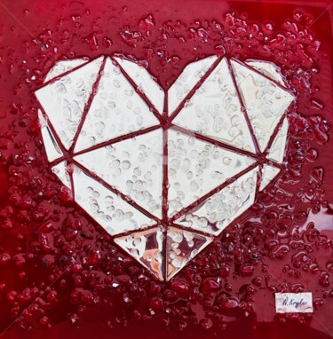Schilderij getiteld "Red Heart - mirror,…" door Nataliia Krykun, Origineel Kunstwerk, Acryl Gemonteerd op Karton