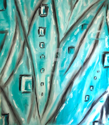 Malerei mit dem Titel "Turquoise lake - la…" von Nataliia Krykun, Original-Kunstwerk, Öl Auf Keilrahmen aus Holz montiert