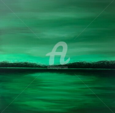 「Green landscape」というタイトルの絵画 Nataliia Krykunによって, オリジナルのアートワーク, アクリル ウッドストレッチャーフレームにマウント
