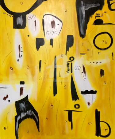 Schilderij getiteld "Yellow light abstra…" door Nataliia Krykun, Origineel Kunstwerk, Acryl Gemonteerd op Frame voor houten…