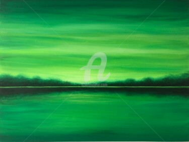 「The Green Lake (Grü…」というタイトルの絵画 Nataliia Krykunによって, オリジナルのアートワーク, アクリル ウッドストレッチャーフレームにマウント
