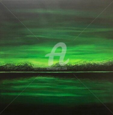 「„Green landscape“ ,…」というタイトルの絵画 Nataliia Krykunによって, オリジナルのアートワーク, アクリル ウッドストレッチャーフレームにマウント