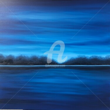 Картина под названием "“Lake Maggiore”, bl…" - Nataliia Krykun, Подлинное произведение искусства, Акрил Установлен на Деревя…