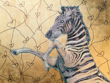 Printmaking titled "„Golden zebra“ , gi…" by Nataliia Krykun, Original Artwork, Acrylic Mounted on Wood Stretcher frame