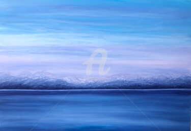 Painting titled "„Blue Sunset“ Pink…" by Nataliia Krykun, Original Artwork, Acrylic Mounted on Wood Stretcher frame