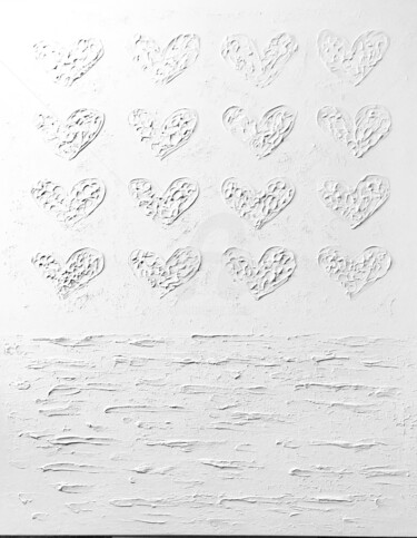 Картина под названием "„White hearts 3D“ -…" - Nataliia Krykun, Подлинное произведение искусства, Акрил Установлен на Деревя…
