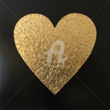 Painting titled "„Heart in gold“ - 3…" by Nataliia Krykun, Original Artwork, Acrylic Mounted on Wood Stretcher frame