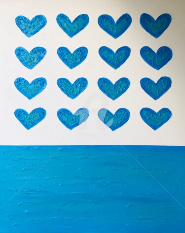 Painting titled "„Blue hearts are fi…" by Nataliia Krykun, Original Artwork, Acrylic Mounted on Wood Stretcher frame