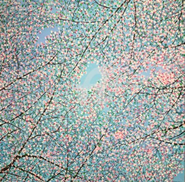 Malerei mit dem Titel "„Cherry blossom” fl…" von Nataliia Krykun, Original-Kunstwerk, Acryl Auf Keilrahmen aus Holz montiert