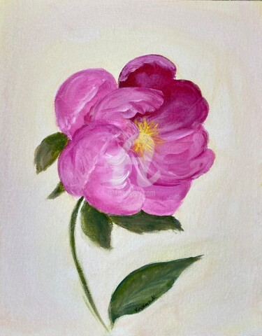Painting titled "Peony, pink flower" by Nataliia Krykun, Original Artwork, Acrylic
