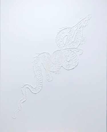 Pintura intitulada "White dragon 3d - t…" por Nataliia Krykun, Obras de arte originais, Gesso Montado em Armação em madeira