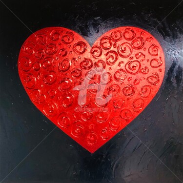 Pintura titulada "Red Heart on black…" por Nataliia Krykun, Obra de arte original, Acrílico Montado en Bastidor de camilla d…