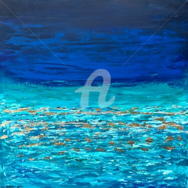Картина под названием "Turquoise blue hori…" - Nataliia Krykun, Подлинное произведение искусства, Акрил Установлен на Деревя…
