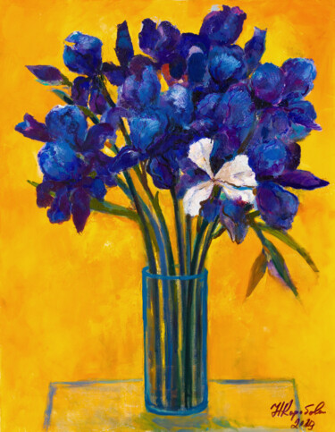 Картина под названием "Irises. Holiday." - Nataliy Korobova, Подлинное произведение искусства, Масло