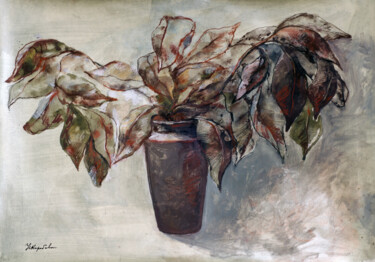 Painting titled "Magnolia leaves." by Nataliy Korobova, Original Artwork, Acrylic