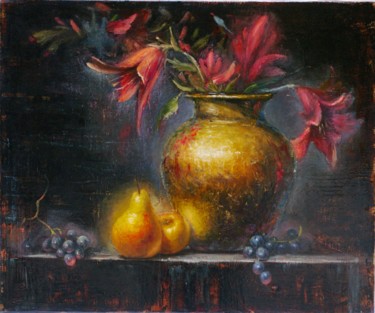 Painting titled "Still Life with Lil…" by Nataliya Bagatskaya, Original Artwork, Oil