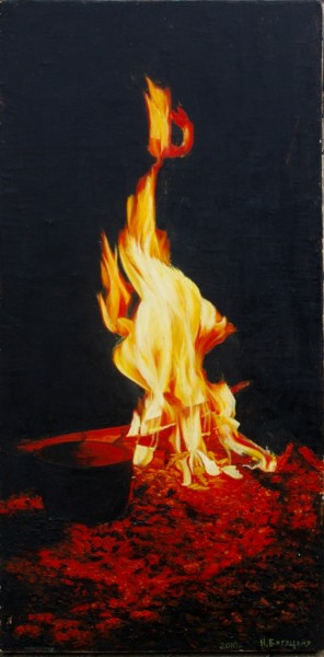 Картина под названием "Сamp Fire" - Nataliya Bagatskaya, Подлинное произведение искусства, Масло