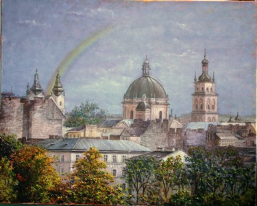 Painting titled "Lviv rainbow" by Nataliya Bagatskaya, Original Artwork, Oil