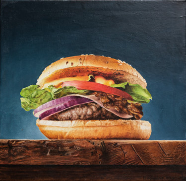 Pintura intitulada "Just Hamburger" por Nataliya Bagatskaya, Obras de arte originais, Óleo