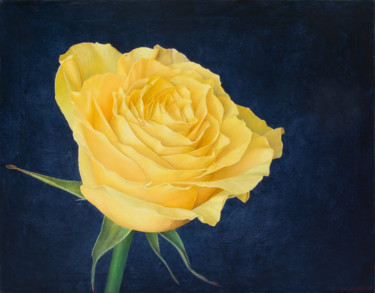 Malerei mit dem Titel "Just a Yellow Rose" von Nataliya Bagatskaya, Original-Kunstwerk, Öl