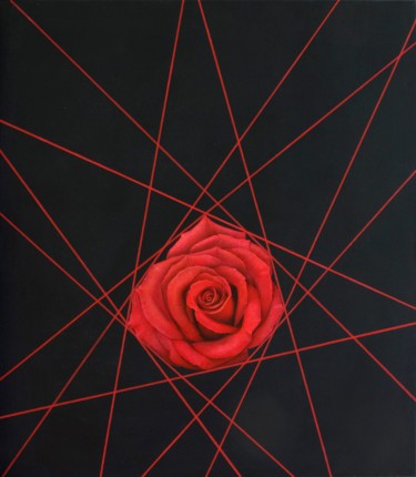 Pittura intitolato "Lines and a Rose" da Nataliya Bagatskaya, Opera d'arte originale, Acrilico