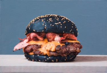 Painting titled "Just Black Burger" by Nataliya Bagatskaya, Original Artwork, Acrylic