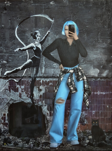 Pittura intitolato "Selfie with Banksy…" da Nataliya Bagatskaya, Opera d'arte originale, Acrilico