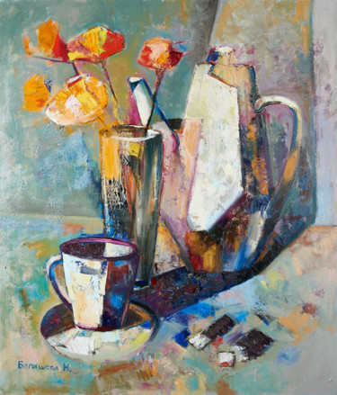 Painting titled "Still life with flo…" by Begisheva, Original Artwork, Oil