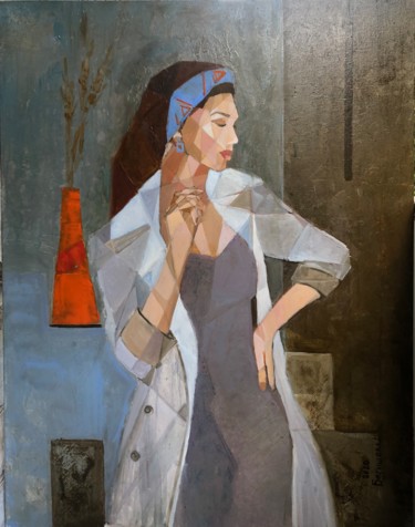 Painting titled "Lady in gray" by Begisheva, Original Artwork, Oil