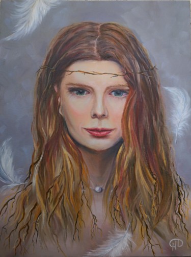 Painting titled "Contemplation" by Natalie Demina, Original Artwork, Oil Mounted on Wood Stretcher frame