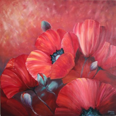 "Poppies" başlıklı Tablo Natalie Demina tarafından, Orijinal sanat, Petrol Ahşap Sedye çerçevesi üzerine monte edilmiş