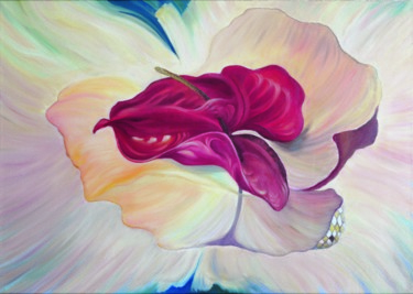 Painting titled "Fantastic Anthurium" by Natalie Demina, Original Artwork, Oil Mounted on Wood Stretcher frame