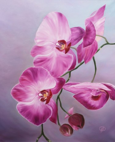 Painting titled "Orchid Charm" by Natalie Demina, Original Artwork, Oil Mounted on Wood Stretcher frame