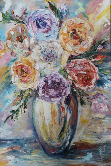 Painting titled "Magic roseses" by Natalie Demina, Original Artwork, Oil Mounted on Cardboard