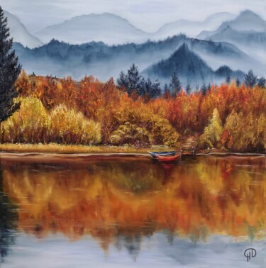 Painting titled "Autumn Kiss, reflec…" by Natalie Demina, Original Artwork, Oil Mounted on Wood Stretcher frame